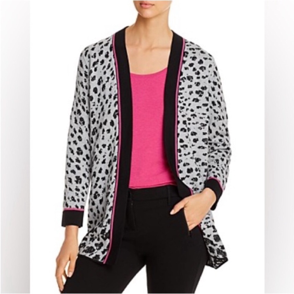 New Nic+Zoe Cheetah Print Cardigan Jacquard Black Gray Size Medium